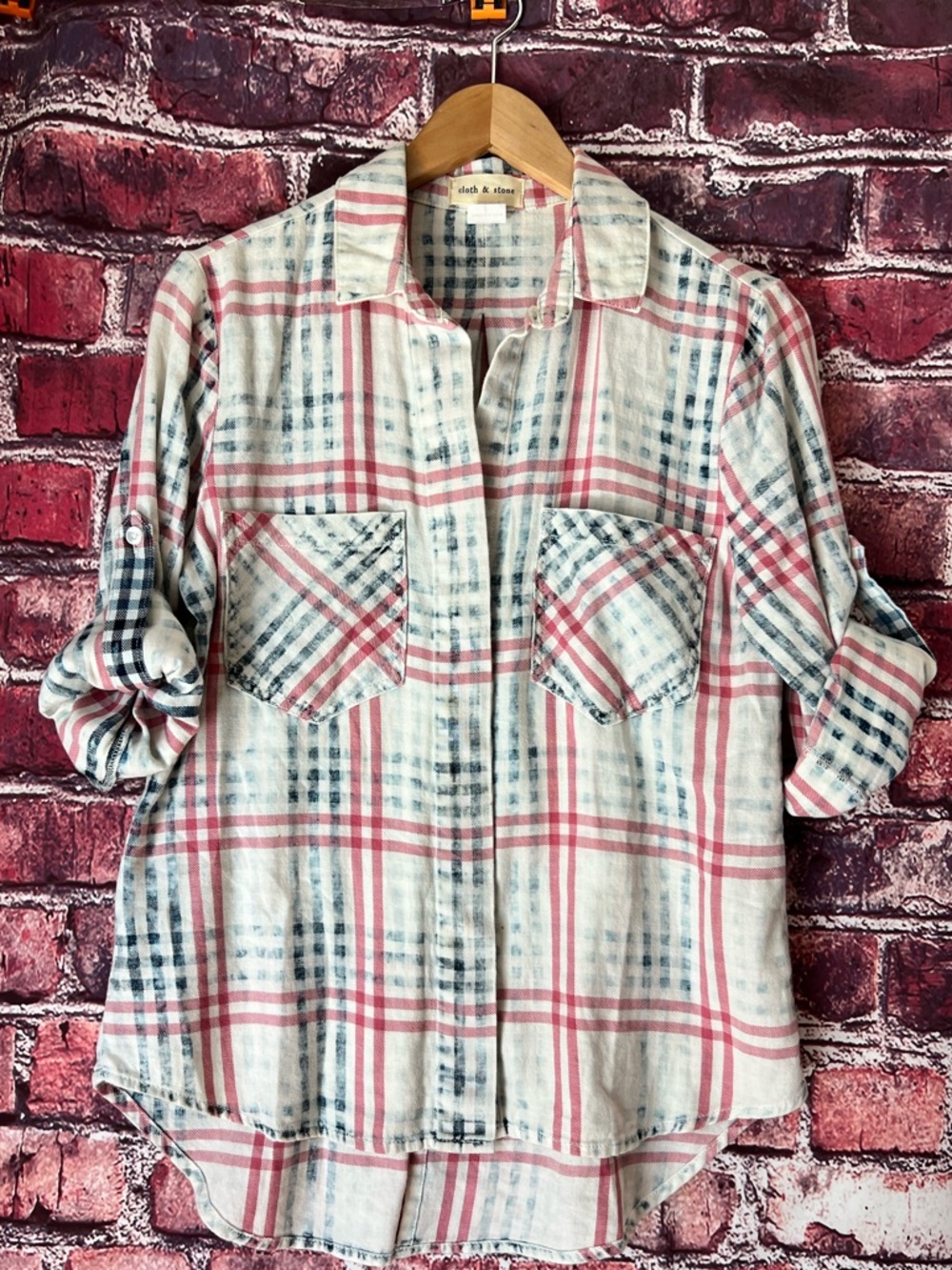 Anthropologie Cloth & Stone Pink Plaid Button Down Shirt